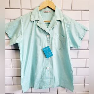 FAULTLESS LADY NOBELT Vintage Pajama Top Short Sleeve Button FrontColor  mint g